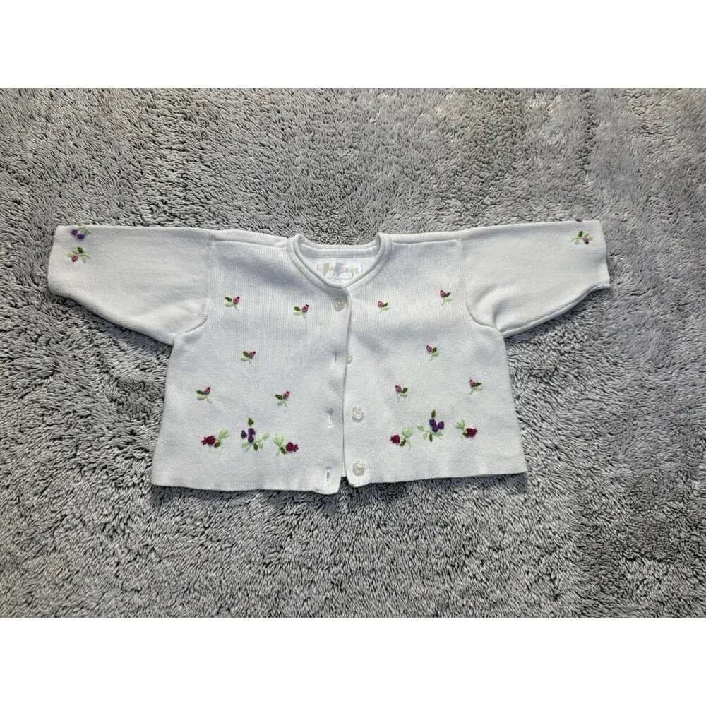 Vtg Gymboree 1998 Rainbow Tag Floral Embroidered White Cardigan Sweater 0-3m